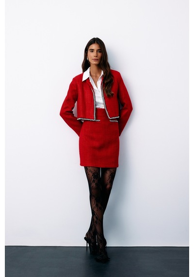 Sateen Aksesuar Detaylı Tüvit Etek - Kırmızı-135153 Kırmızı