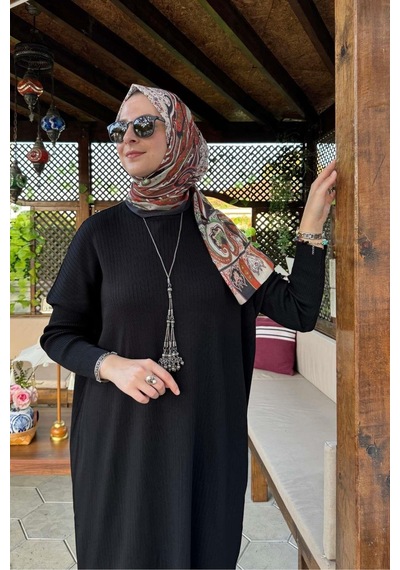 Rabia Şamlı Dora Triko Tunik Siyah Çok Renkli