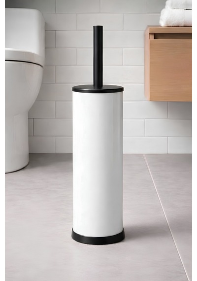 Sas Haus Metal Tuvalet Fırçası - Modern Banyo Klozet Fırça Takımı - Kapaklı Tasarım Titan Beyaz 7000 Beyaz