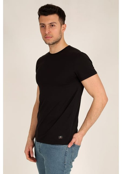 Erkek Siyah Slim Fit Bisiklet Yaka Basic T-shirt Siyah