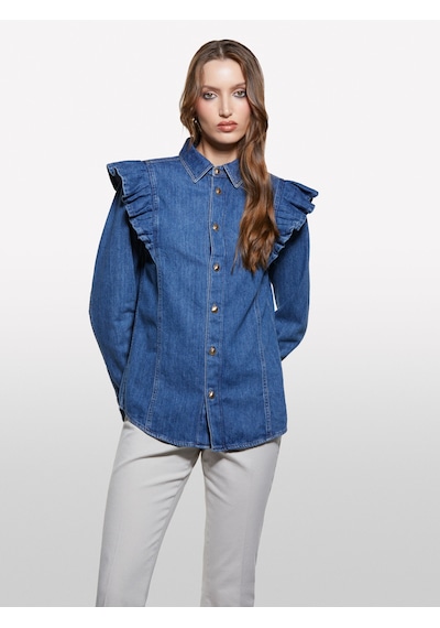 Sisley %100 Pamuk Fırfır Detaylı Denim Gömlek Kadın Haki Yeşili Gömlek - 325a53gelq09n Sisley %100 Pamuk Fırfır Detaylı Denim Gömlek Kadın Haki Yeşili Gömlek - 325a53gelq09n