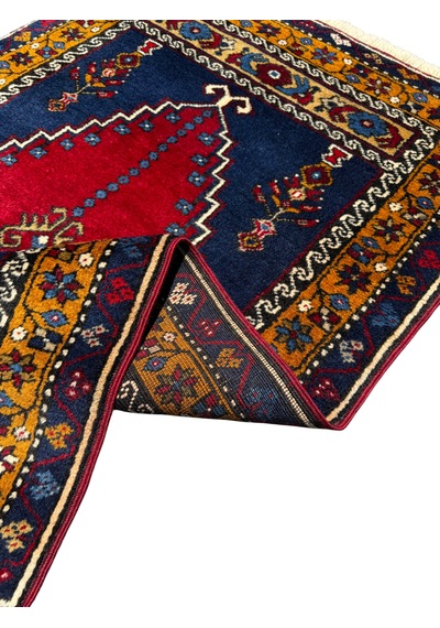 El Dokuma Yahyalı Halısı Sıfır Namazlık 83x130 Kök Boya %100 Yün Seccade Kırmızı