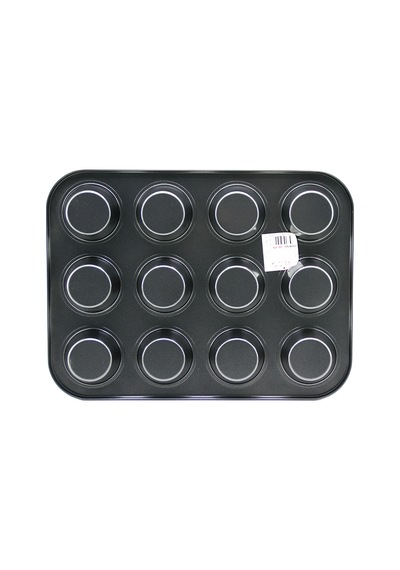 12 Gözlü Metal Muffin Kek Kalıbı - Siyah Düz Aklby-bsva58 Diğer