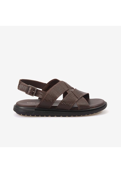 Kemal Tanca Erkek Kauçuk Tabanlı Şık Tasarım Comfort Günlük Çapraz Bantlı Sandalet 560 Kahverengi