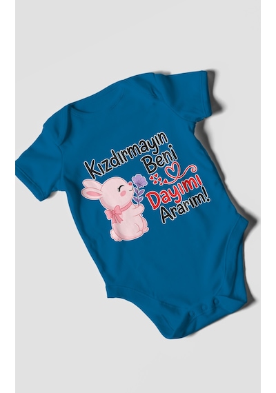 Morivokids Kızdırmayın Beni Dayımı Ararım Kısa Kollu Bebek Body %100 Pamuk Zbn165-kk Koyu Mavi