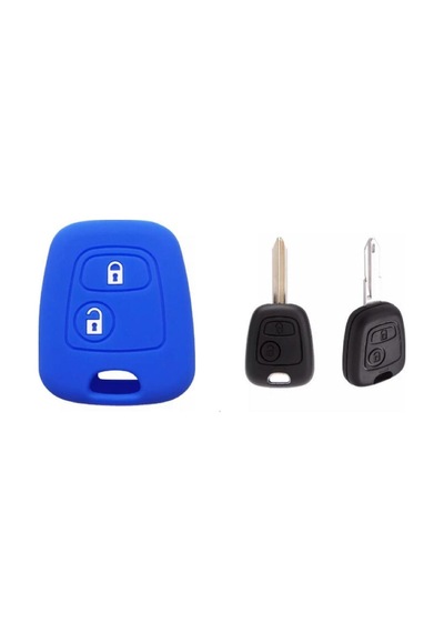 Peugeot 206 207 Citroen C2 C4 Uyumlu 2 Tuş Silikon Anahtar Kılıf Mavi