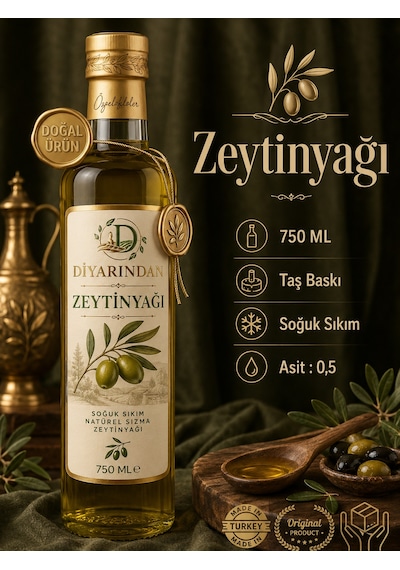 Diyarından Natürel Sızma Zeytinyağı Taş Baskı Soğuk Sıkım 750 ML