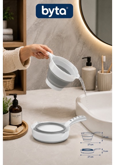 Katlanabilir Silikon Maşrapa Ve Su Dökme Kabı 27x17x11 Cm Çok Amaçlı, Banyo, Mutfak Ve Kamp Kullanımı Gri