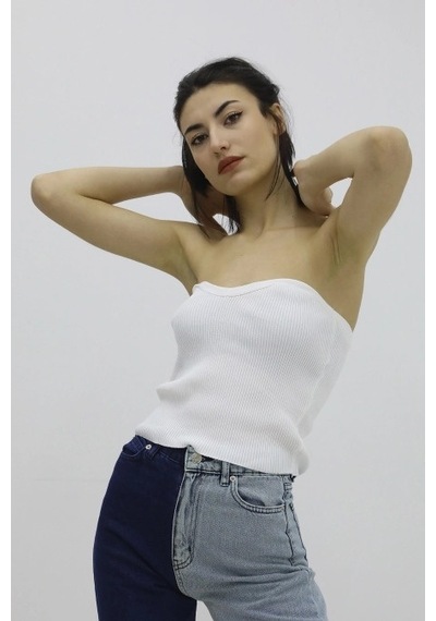 Tarzbu Likralı Triko Büstiyer Ekru P 019895 Çok Renkli