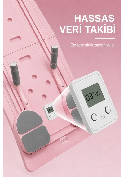 5'ı 1 Arada Pilates Şınavı, Karın Kası Tekerleği, Fitness Tahtası Pembe