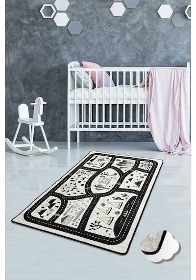 Black Cıty Çocuk Ve Bebek Halısı Yıkanabilir ,kaymaz Taban Leke Tutmaz Djth No Color