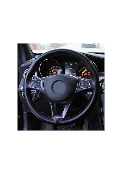 Hyundai Accent Era Deri Direksiyon Kılıfı Kokusuz Düz Model Kırmızı Dikişli Siyah