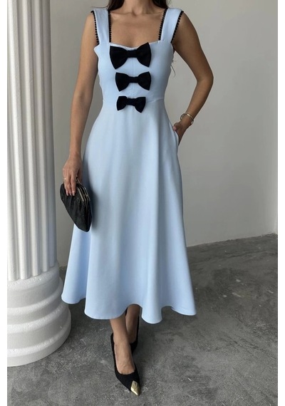 Defymoda Bebe Mavi Fiyonk Garnili Dantelli Elbise Bebe Mavi