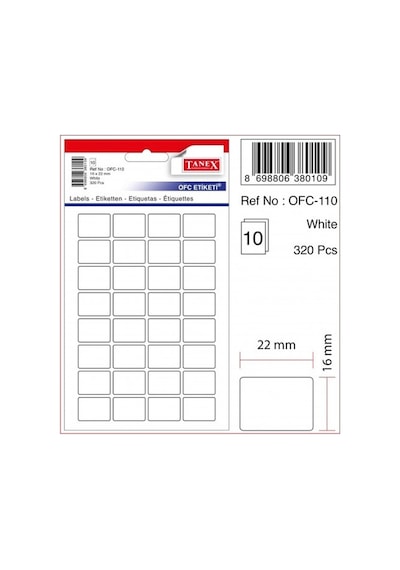 Tanex Etiket Ofc-110 Beyaz 16X22 Mm