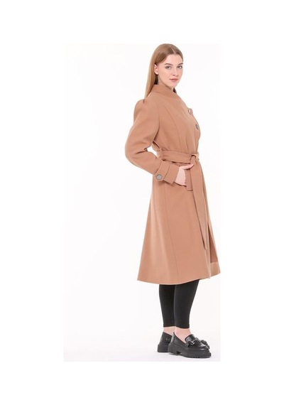 Neşeli Butik Kadın Midi Oversize Yün Kaşe Kaban Nbpltn03 - Camel Camel