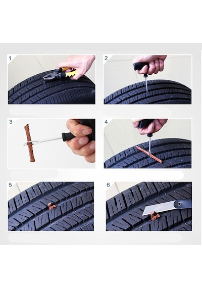 Deluxe Tire Plug Kiti Patlak Lastik Tamir Seti 6 parça