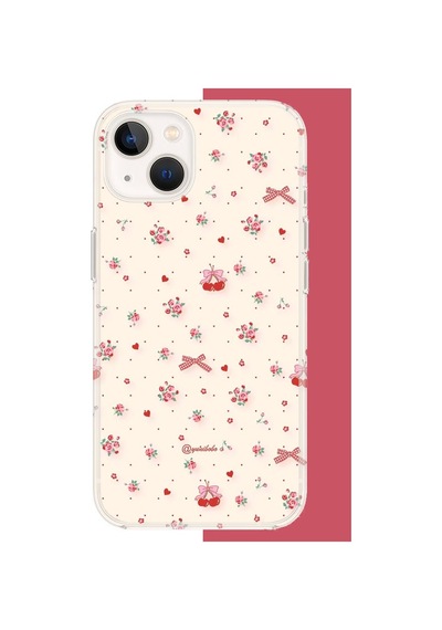 İphone 13-14 Uyumlu Kırmızı Kalpli Pattern Uv Baskılı Silikon Kılıf Renkli