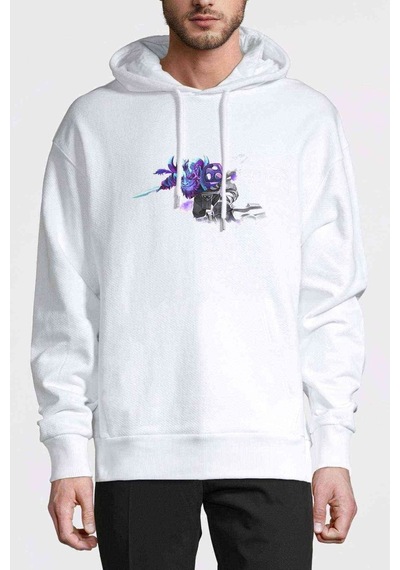 Rikimaru Baskılı Beyaz Erkek Örme Kapşonlu Sweatshirt