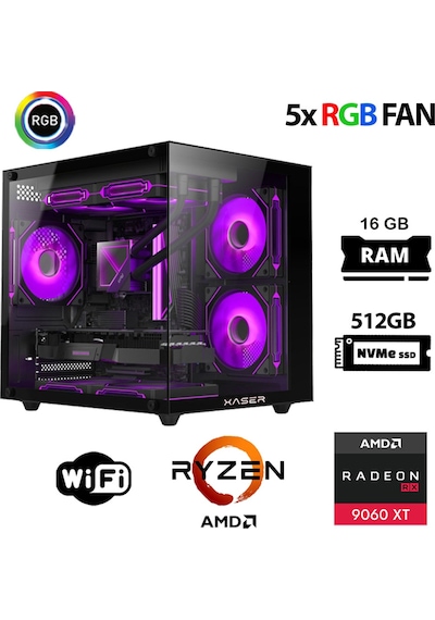 Xaser ECO-X130 R5 7500F 16 GB 512 GB M.2 Nvme SSD 16 GB RX9060 XT Free Dos Masaüstü Oyuncu Bilgisayarı