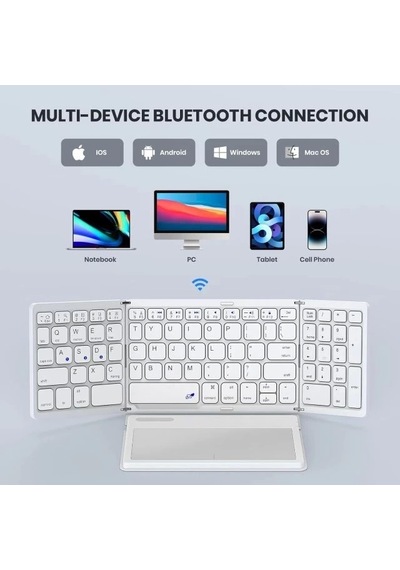 Geodmaer Büyük Touchpad Katlanabilir Bluetooth Klavye White