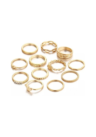 Girift Vintage Moon 12 Adet Gold Çoklu Yüzük Seti Altın