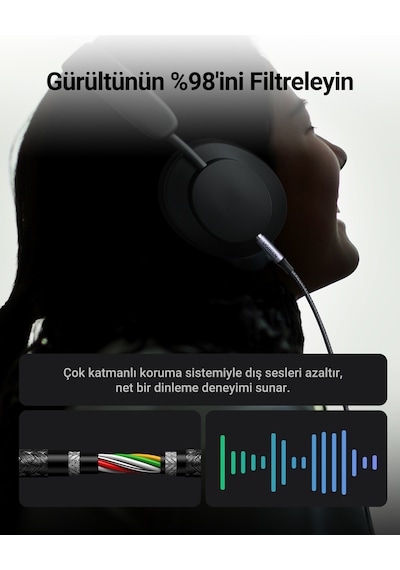 Ugreen Mfi Sertifikalı Lightning To 3.5mm Örgülü Ses Kablosu, 1 Metre, Siyah, 70509