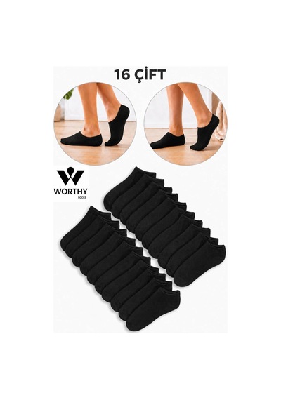 Worthy Socks 16 Çift Kısa Patik Bilek Çorap 16'lı Paket Siyah