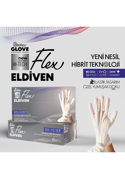 Flex Hi-tech Tpe Tek Kullanımlık Eldiven 100'lü Lateks İçermez, Pudrasız, Gıdaya Uygun, Elastik Ve Dayanıkl