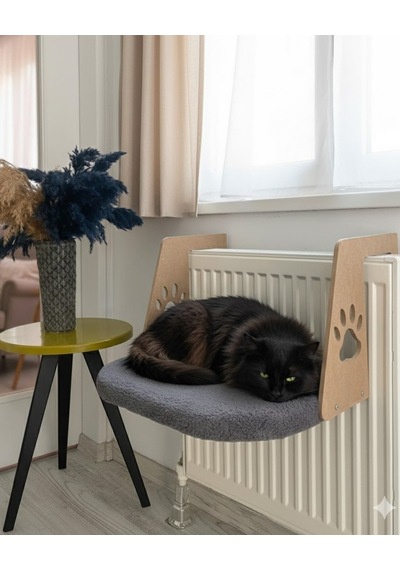 Reyo Pet Kalorifer Petek Radyatöre Asılabilen Kedi Köpek Yatağı Peluş Antrasit