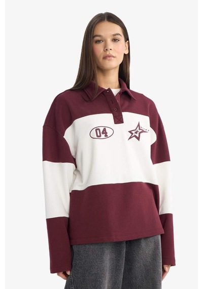 Defacto Coool Regular Fit Polo Yaka Sırt Baskılı Sweatshirt G3882ax25wnbr115 Bordo-br115 Defacto Coool Regular Fit Polo Yaka Sırt Baskılı Sweatshirt G3882ax25wnbr115 Bordo-br115