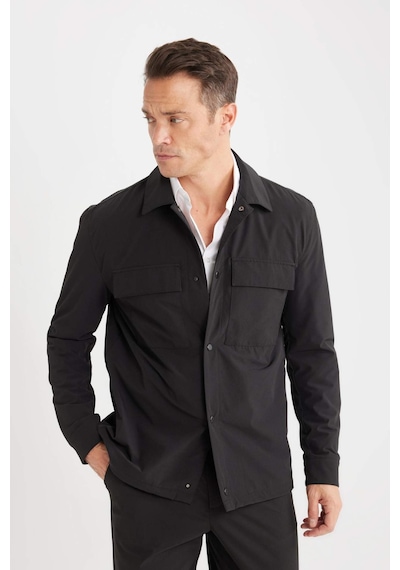 Defacto Regular Fit Polo Yaka Çıtçıtlı Cepli Teknik Gömlek Ceket B7396AX24SP Siyah