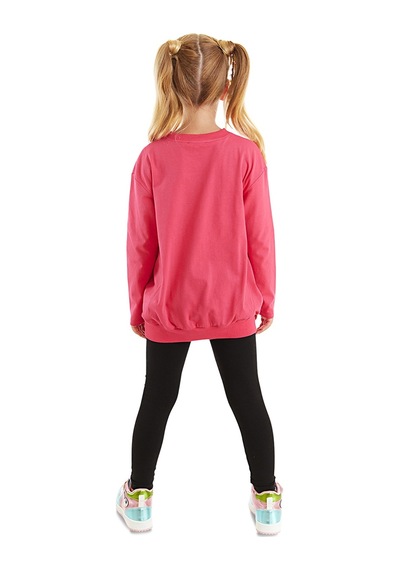 Denokids Kanka Kediler Kız Çocuk Pembe T-shirt Siyah Tayt Takım Pembe - Siyah