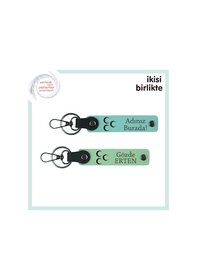 Birlikte Geçen Günleri Onurlandıran Hediye Üç Hilal Anahtarlık X2 Set, Turkuaz-yeşil