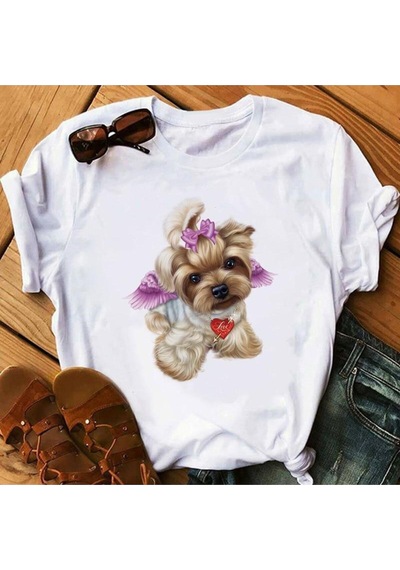 Noıssey Kırmızı Etiket Gala Sevimli Little Yorkshire Terrier Köpek T Shirt 10140 Beyaz