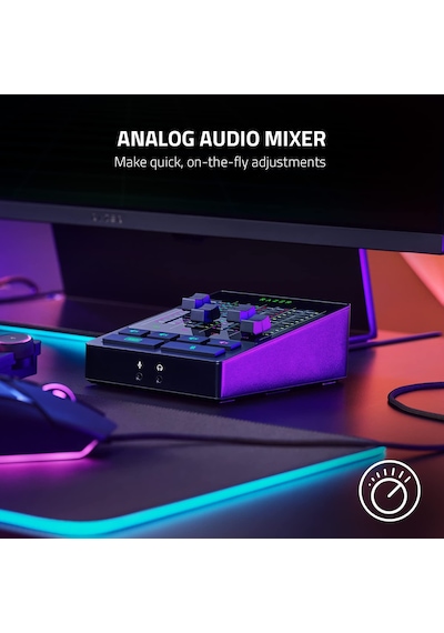 Razer Audio Mixer - Xlr, 3,5 Mm Ve Optik Girişe Sahip Usb Ses Arabirimi - Sessiz Düğmeli 4 Kanallı Arabirim - Tak Ve Çalıştır Siyah
