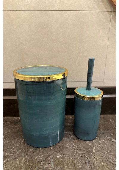 Makri Home Banyo Seti 5'li,akrilik-çöpkovası,wc Fırçalık,sıvı Sabunluk,diş Fırçalık,el Sabunluk,gold Renk Detay Yeşil
