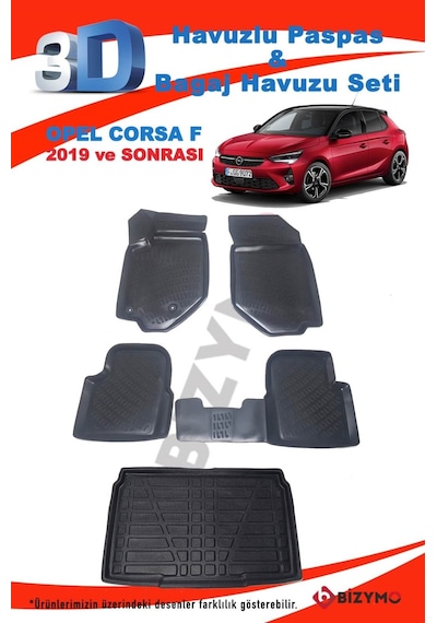 Opel Corsa F 2019+ 3D Havuzlu Paspas ve Bagaj Havuzu Bizymo Set Siyah