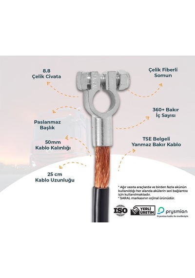 Saral Kutupbaşlı Akü Ara Kablosu Akü Seri Baglantı Kablosu 25cm