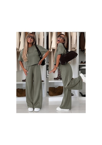 Butik İstanbul Kadın Kısa Kollu Bisiklet Yakalı Modal Bluz Ve Pantolon Ikili Takım Yeşil