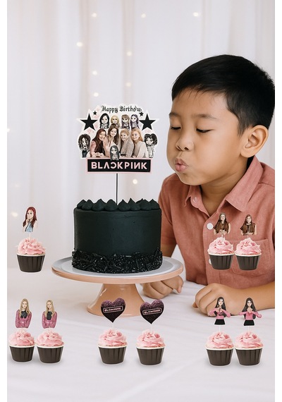 Black Pink Cake Topper Set Pasta Seti 20 Kürdan 25 Kek Kalıbı 1 Pasta Üstü Büyük Doğum Günü Pasta Süsü +3