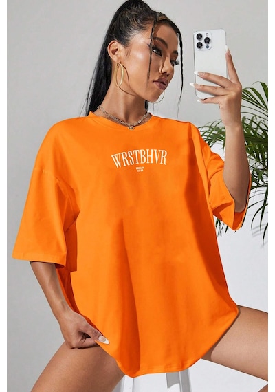 Unisex Dont Baskılı T-shirt Turuncu