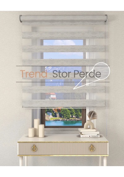 Gri Bambu Etek Dilimsiz Zebra Stor Güneşlik Perde Gri