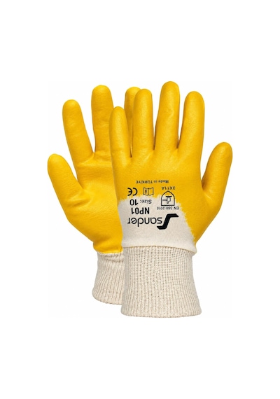 Sander Np01 Sarı Nitril İş Eldiveni, 3/4 Nitril Kaplı Diğer