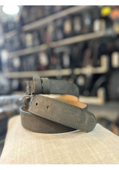 Trg Polo Gri Tek Dikiş Hakiki Deri Erkek Kemeri- 4 Cm