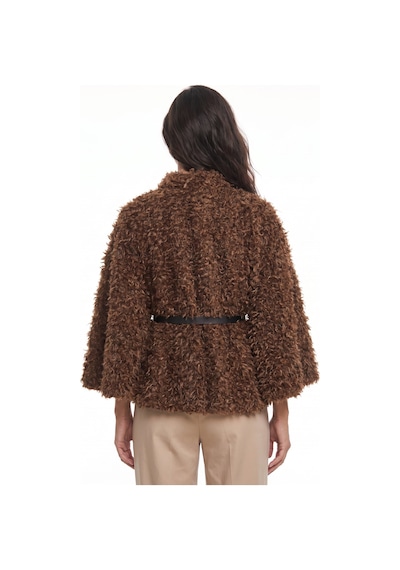 Onloox Kadın Kahverengi Kahverengi Yumuşak Dokulu Polyester Kumaş Belden Kemer Detaylı Peluş Panço
