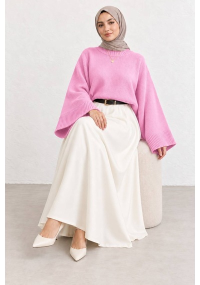 Hıra Co. Kadın Siyah Bisiklet Yaka Oversize Geniş Kollu Triko Kazak Pembe Pembe