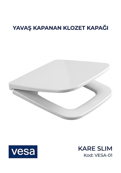 Kare Klozet Kapağı Üstten Sıkmalı Yavaş Kapanan Soft Close Amortisörlü Beyaz