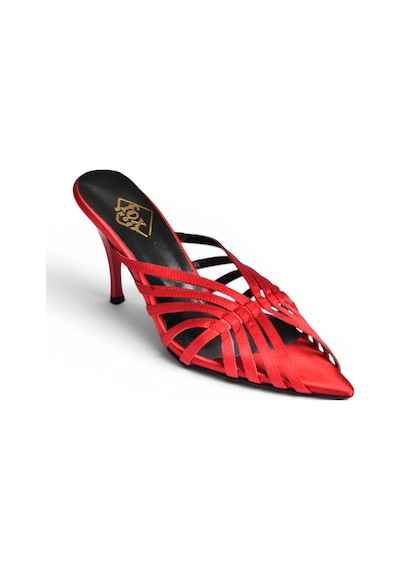 Fox Shoes Y752132704 Kırmızı Saten Kumaş İnce Topuklu Kadın Terlik