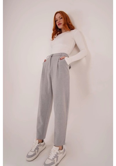 Defymoda Kapama Cep Detaylı Gri Pantolon Gri