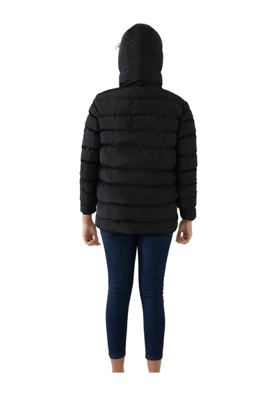 Kadın Kapüşonlu Polarlı Su Geçirmez Rüzgara Dayanıklı Şişme Mont & Kaban & Parka-55 Siyah